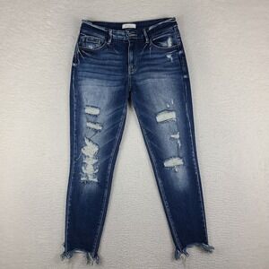 KanCan Signature Jeans Womens 28 Blue Mid‎ Rise Ankle Skinny Distress Fray Denim